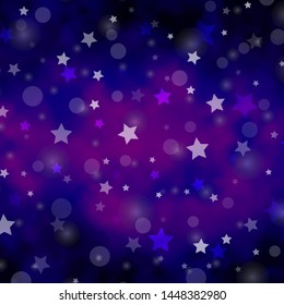 Light Purple, Pink vector pattern with circles, stars. Colorful illustration with gradient dots, stars. Design for textile, fabric, wallpapers.