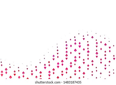 Light Purple, Pink vector pattern with symbol of cards. Shining illustration with hearts, spades, clubs, diamonds. Template for business cards of casinos.