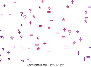 Light Purple, Pink vector pattern with Digit symbols. Blurred design in simple style with collection of numerals. Template for landing page of typography.