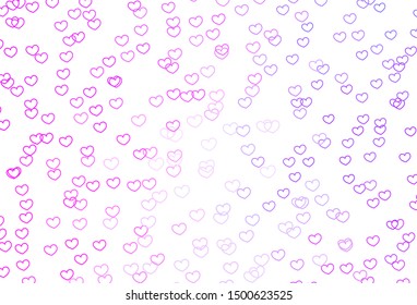 Light Purple, Pink vector pattern with colorful hearts. Decorative shining illustration with hearts on abstract template. Design for ad, poster, banner of Valentine Day.