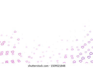 Light Purple, Pink vector pattern with colorful hearts. Glitter abstract illustration with colorful hearts in romantic style. Pattern for marriage gifts, congratulations.