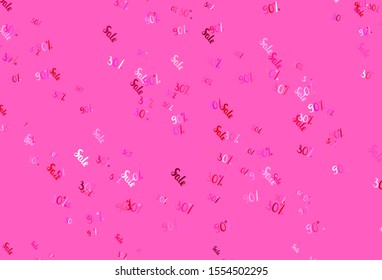 Light Purple, Pink vector pattern with 30, 50, 90 percentage signs. Gradient illustration with discount signs on white backdrop. Design for business ads, commercials.