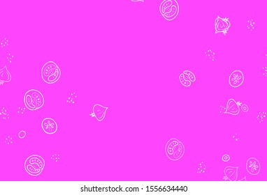 Light Purple, Pink vector pattern with fresh ingredients. Beautiful colorful illustration with food in doodle style. Template for meal cooking in kitchen.