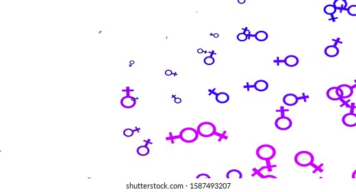Light Purple, Pink vector pattern with feminism elements. Abstract illustration with a depiction of women's power. New side for your design.