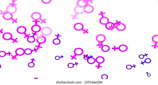 Light Purple, Pink vector pattern with feminism elements. Simple design in abstract style with women’s rights activism. Elegant background for websites.