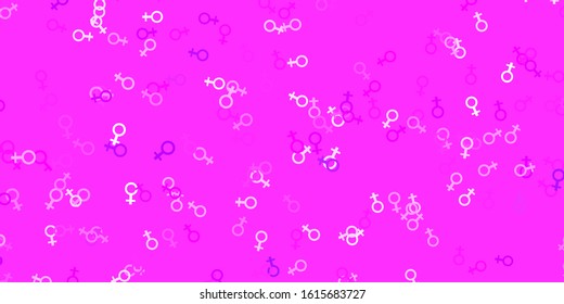 Light Purple, Pink vector pattern with feminism elements. Colorful illustration with gradient feminism shapes. Best design to show the power of women.