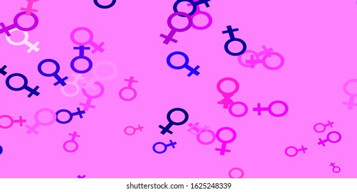 Light Purple, Pink vector pattern with feminism elements. Simple design in abstract style with women’s rights activism. Elegant background for websites.