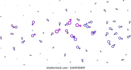 Light Purple, Pink vector pattern with feminism elements. Colorful feminism symbols with a gradient in modern style. Elegant design for wallpapers.
