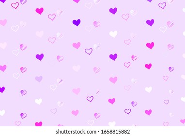 Light Purple, Pink vector pattern with colorful hearts. Glitter abstract illustration with colorful hearts in romantic style. Pattern for marriage gifts, congratulations.