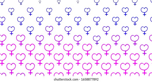 Light Purple, Pink vector pattern with feminism elements. Illustration with signs of women's strength and power. Background for International Women’s Day.