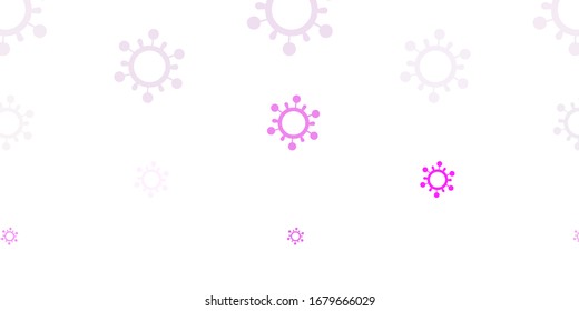 Light Purple, Pink vector pattern with coronavirus elements. Colorful  gradient illness symbols in simple abstract style. Best design for quarantine events.