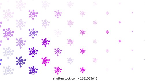 Light Purple, Pink vector pattern with coronavirus elements. Colorful  gradient illness symbols in simple abstract style. Simple drawing against danger fever.