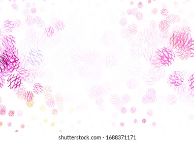 Light Purple, Pink vector pattern with spheres, lines. Illustration with colorful circles, lines in abstract style. Pattern for textures of wallpapers.
