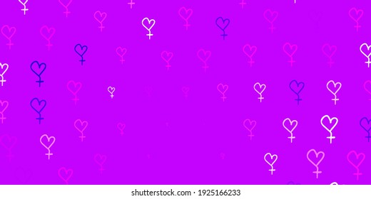 Light Purple, Pink vector pattern with feminism elements. Colorful illustration with gradient feminism shapes. Design for International Women Day.