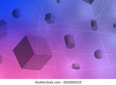 Light Purple, Pink vector pattern with 3D cubes, cylinders, spheres, rectangles. Colorful illustration with geometric design. Base for booklets, leaflets