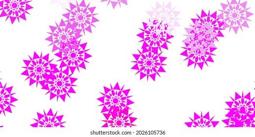 Light purple, pink vector pattern with colored snowflakes. Colorful snow elements in decorative christmas style. New year websites pattern.