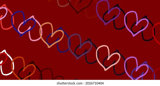 Light Purple, Pink vector pattern with colorful hearts. Hearts on blurred abstract background with colorful gradient. Pattern for carnival, festival romantic leaflets.