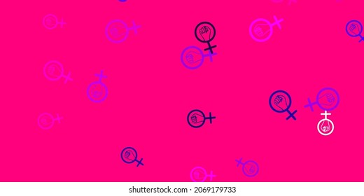 Light Purple, Pink vector pattern with feminism elements. Abstract illustration with a depiction of women's power. Simple design for your web site.