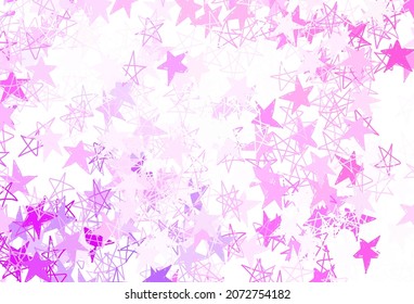 Light Purple, Pink vector pattern with christmas stars. Blurred decorative design in simple style with stars. Pattern for astrology websites.