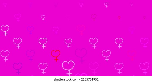 Light Purple, Pink vector pattern with feminism elements. Abstract illustration with a depiction of women power. Background for International Women Day.