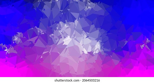 Textura triangular de poli vectorial rosa morado claro. Ilustración degradada de estilo poligonal con triángulos. Antecedentes para diseñadores web.