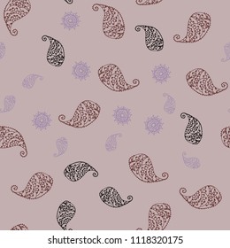 Light Purple, Pink vector seamless natural pattern with leaves and flowers. Illustration with doodles on abstract template. Completely new template for your design.