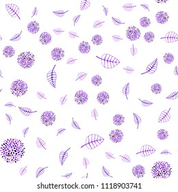 Light Purple, Pink vector seamless doodle pattern with leaves and flowers. Leaves, flowers in natural style on white background. Brand new style for your business design.