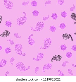 Light Purple, Pink vector seamless abstract background with leaves and flowers. Illustration with doodles on abstract template. Pattern for heads of websites and designs.