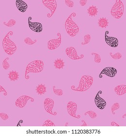 Light Purple, Pink vector seamless doodle texture with leaves and flowers. Brand new colored illustration with leaves and flowers. Completely new design for your business.