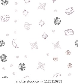 Light Purple, Pink vector seamless cover with cuisine gourmet. Fast Food on blurred abstract background with colorful gradient. Pattern for ad, booklets, leaflets of restaurants.