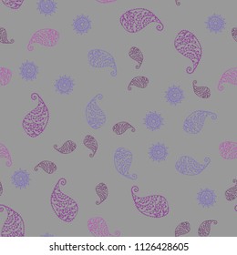 Light Purple, Pink vector seamless doodle backdrop with leaves and flowers. Glitter abstract illustration with leaves and flowers. Brand new style for your business design.