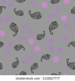 Light Purple, Pink vector seamless abstract background with leaves and flowers. Abstract illustration with leaves, flowers in doodles style. Completely new template for your design.