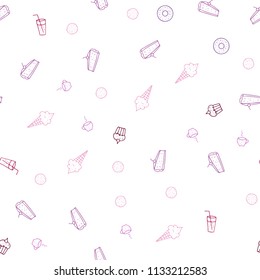 Light Purple, Pink vector seamless pattern with fresh ingredients. Decorative shining illustration with food on abstract template. Pattern for ads of breakfast, lunch, dinner.