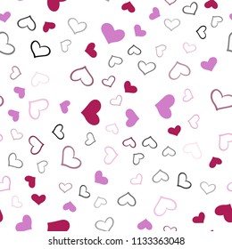 Light Purple, Pink vector seamless texture with lovely hearts. Decorative shining illustration with hearts on abstract template. Design for ad, poster, banner of Valentine Day.