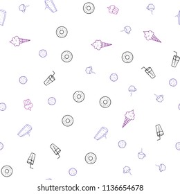 Light Purple, Pink vector seamless cover with cuisine gourmet. Blurred decorative design of snacks in doodle style. Pattern for ad, booklets, leaflets of restaurants.