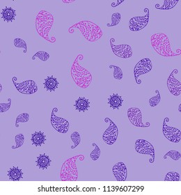 Light Purple, Pink vector seamless doodle layout with leaves and flowers. Shining colored illustration with leaves and flowers. A new texture for your wallpaper design.