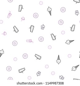 Light Purple, Pink vector seamless texture with delicious snacks. Beautiful colored illustration with food in doodle style. Pattern for ad, booklets, leaflets of restaurants.