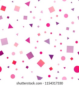 Light Purple, Pink vector seamless background with triangles, circles, cubes. Abstract gradient illustration with circles, triangles, cubes. Template for business cards, websites.