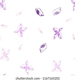 Light Purple, Pink vector seamless abstract backdrop with leaves. An elegant bright illustration with leaves in Natural style. Template for business cards, websites.