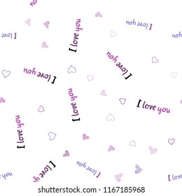 Light Purple, Pink vector seamless background with hearts. Decorative shining illustration with hearts on abstract template. Design for ad, poster, banner of Valentine Day.