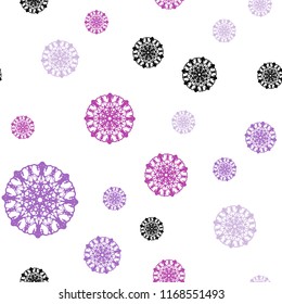 Light Purple, Pink vector seamless pattern with christmas snowflakes. Snow on blurred abstract background with gradient. Pattern for design of window blinds, curtains.