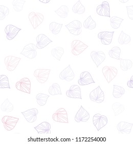 Light Purple, Pink vector seamless elegant pattern with leaves. Colorful abstract illustration with leaves in doodle style. Design for textile, fabric, wallpapers.