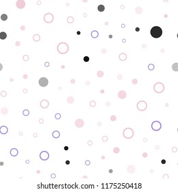 Light Purple, Pink vector seamless backdrop with dots. Abstract illustration with colored bubbles in nature style. Design for textile, fabric, wallpapers.