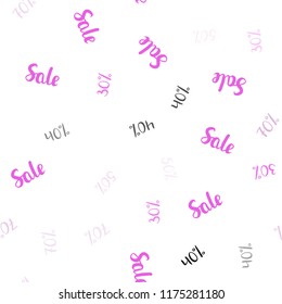 Light Purple, Pink vector seamless template with 30%, 40%, 50%, 70% selling. Abstract illustration with colorful gradient symbols of sales. Pattern for ads, posters, banners of sales.