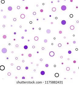 Light Purple, Pink vector seamless backdrop with dots. Illustration with set of shining colorful abstract circles. Design for textile, fabric, wallpapers.