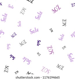 Light Purple, Pink vector seamless cover with symbols of 30% sales. Gradient illustration with discount signs on white backdrop. Backdrop for super sales on Black Friday.