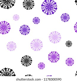 Light Purple, Pink vector seamless cover with beautiful snowflakes. Snow on blurred abstract background with gradient. Trendy design for wallpaper, fabric makers.