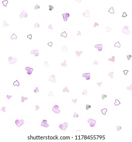 Light Purple, Pink vector seamless pattern with colorful hearts. Decorative shining illustration with hearts on abstract template. Beautiful design for your business advert of anniversary.