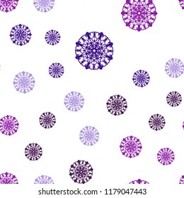 Light Purple, Pink vector seamless cover with beautiful snowflakes. Shining colored illustration with snow in christmas style. Design for textile, fabric, wallpapers.
