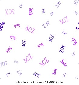 Light Purple, Pink vector seamless template with 30% selling. Colored words of sales with gradient on white background. Template for season sales, shopping ads.